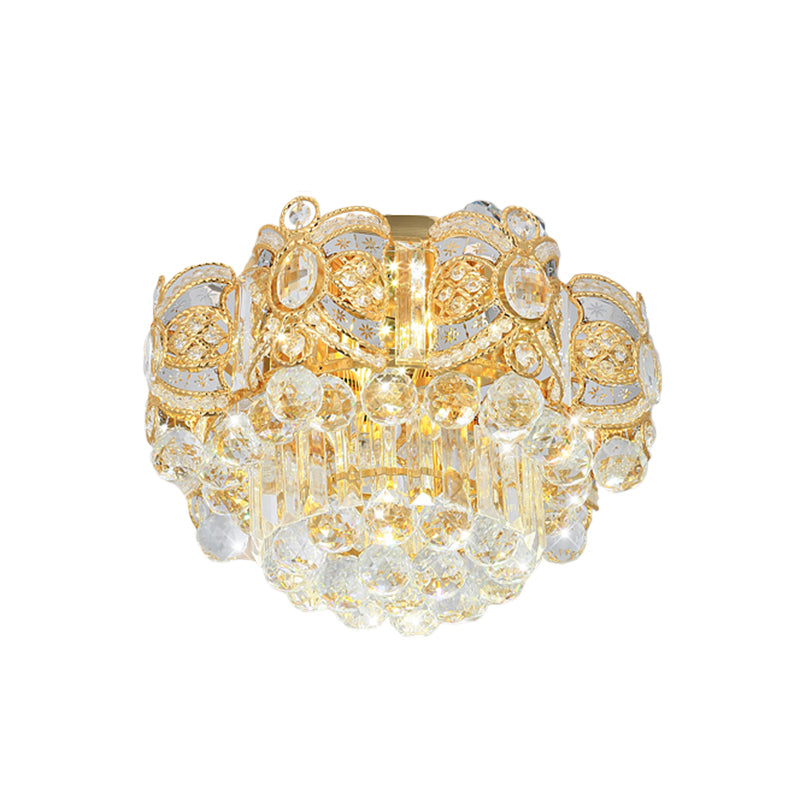 Contemporary Gold Led Crystal Ball Ceiling Flush Mount Light - 16’/23.5’ Width