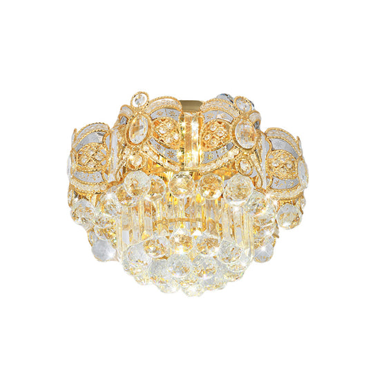 Contemporary Gold Led Crystal Ball Ceiling Flush Mount Light - 16’/23.5’ Width