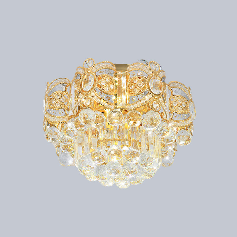 Contemporary Gold Led Crystal Ball Ceiling Flush Mount Light - 16’/23.5’ Width