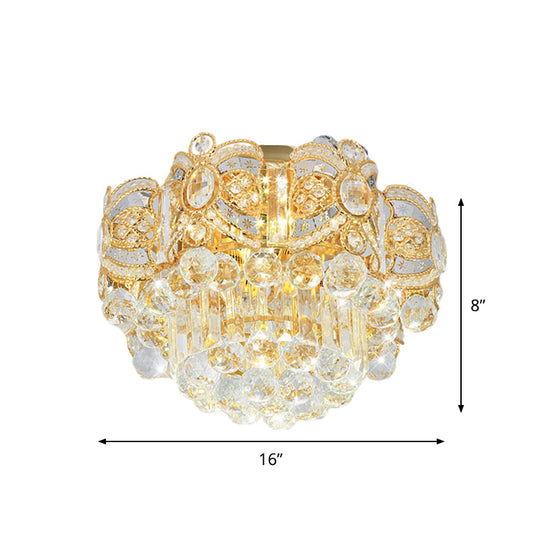 Contemporary Gold Led Crystal Ball Ceiling Flush Mount Light - 16’/23.5’ Width