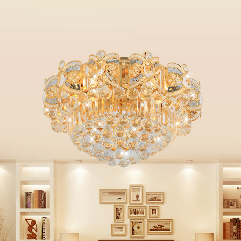 Contemporary Gold Led Crystal Ball Ceiling Flush Mount Light - 16’/23.5’ Width