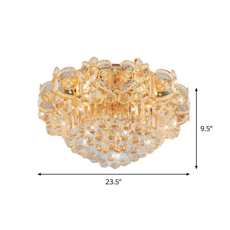 Contemporary Gold Led Crystal Ball Ceiling Flush Mount Light - 16’/23.5’ Width