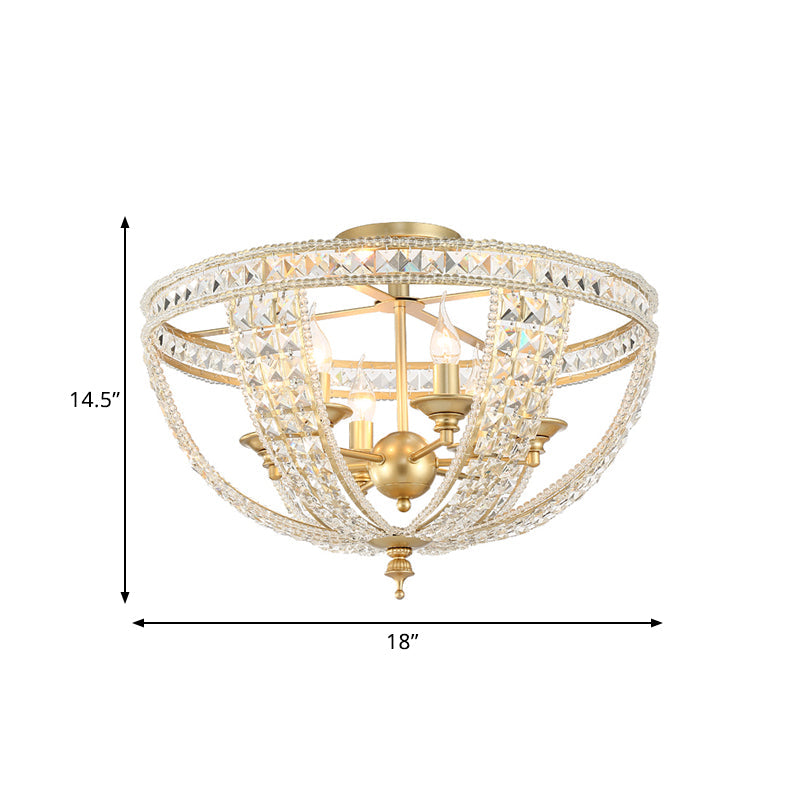Traditional Gold Finish Crystal Strand Ceiling Light Fixture - 3/4 Lights Semi Mount 14’/18’ Wide