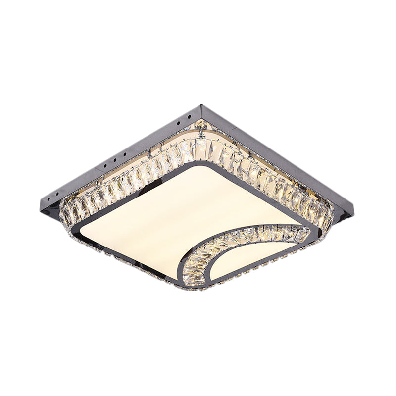Chrome Beveled Crystal Led Ceiling Light With Embedded Square Flush Mount