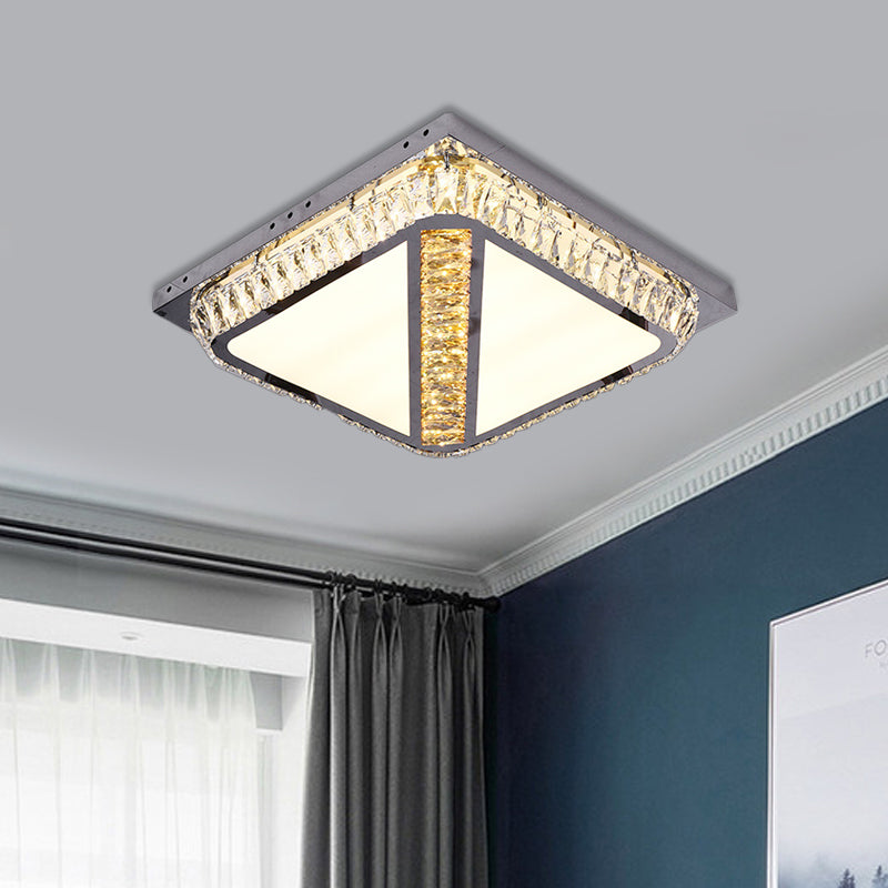Chrome Beveled Crystal Led Ceiling Light With Embedded Square Flush Mount
