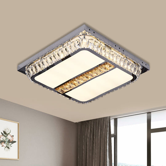 Chrome Beveled Crystal Led Ceiling Light With Embedded Square Flush Mount / C