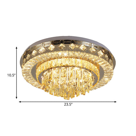 Crystal Faceted Cut Ceiling Flush Mount Led Light In Chrome For Modernist Living Room