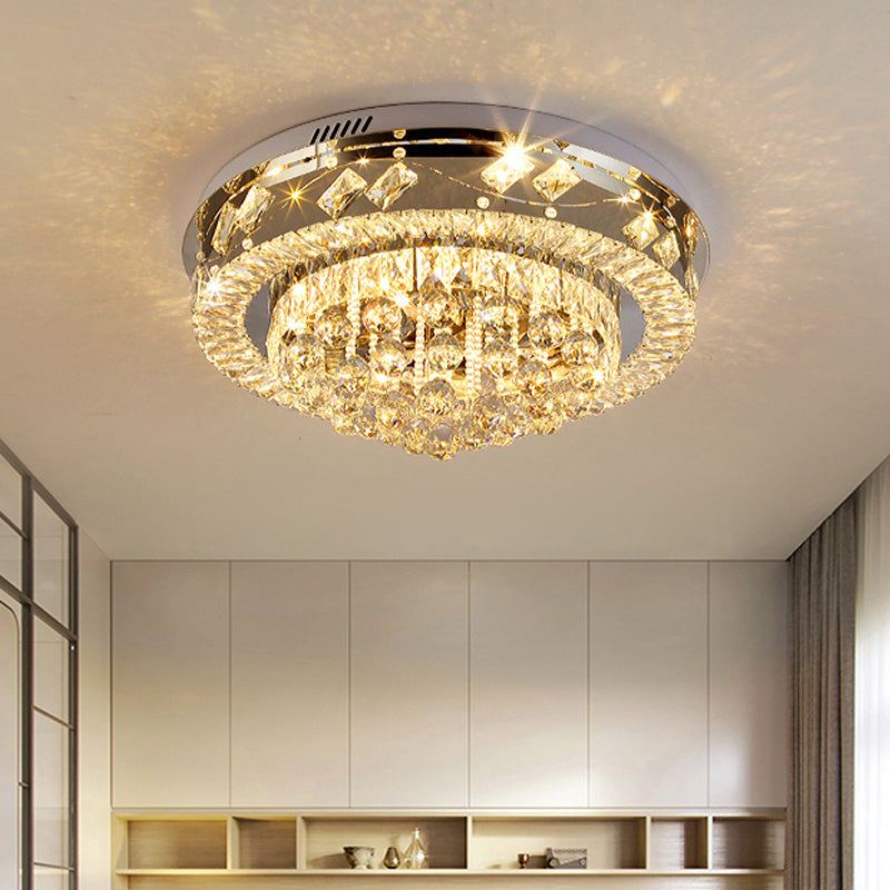 Crystal Faceted Cut Ceiling Flush Mount Led Light In Chrome For Modernist Living Room