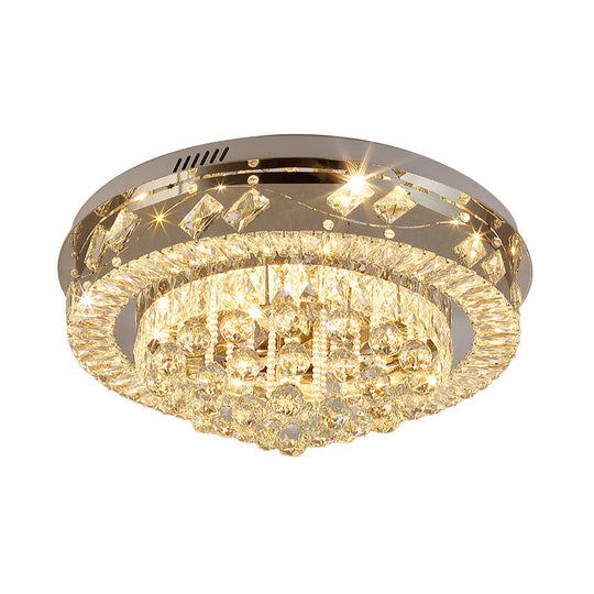 Crystal Faceted Cut Ceiling Flush Mount Led Light In Chrome For Modernist Living Room