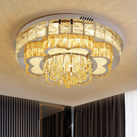 Crystal Faceted Cut Ceiling Flush Mount Led Light In Chrome For Modernist Living Room