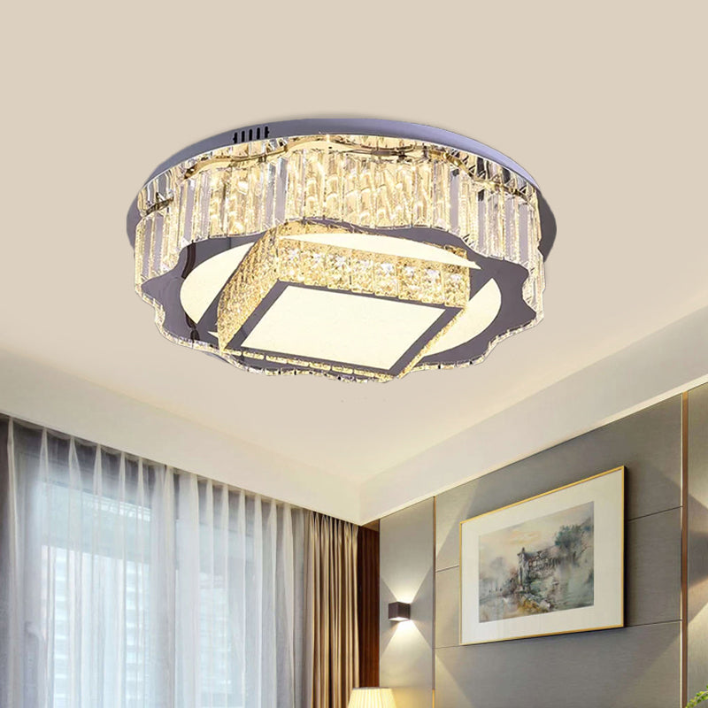 Modern Chrome Crystal Led Flushmount Ceiling Light - Flower And Square Design For Hotels