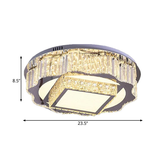 Modern Chrome Crystal Led Flushmount Ceiling Light - Flower And Square Design For Hotels