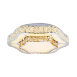 Contemporary Chrome Crystal Led Flush Light With 2 Layers Of Flower Design - Perfect For Living Room