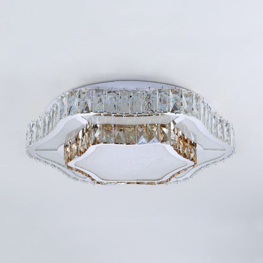 Contemporary Chrome Crystal Led Flush Light With 2 Layers Of Flower Design - Perfect For Living