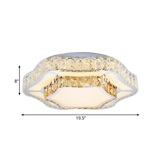 Contemporary Chrome Crystal Led Flush Light With 2 Layers Of Flower Design - Perfect For Living