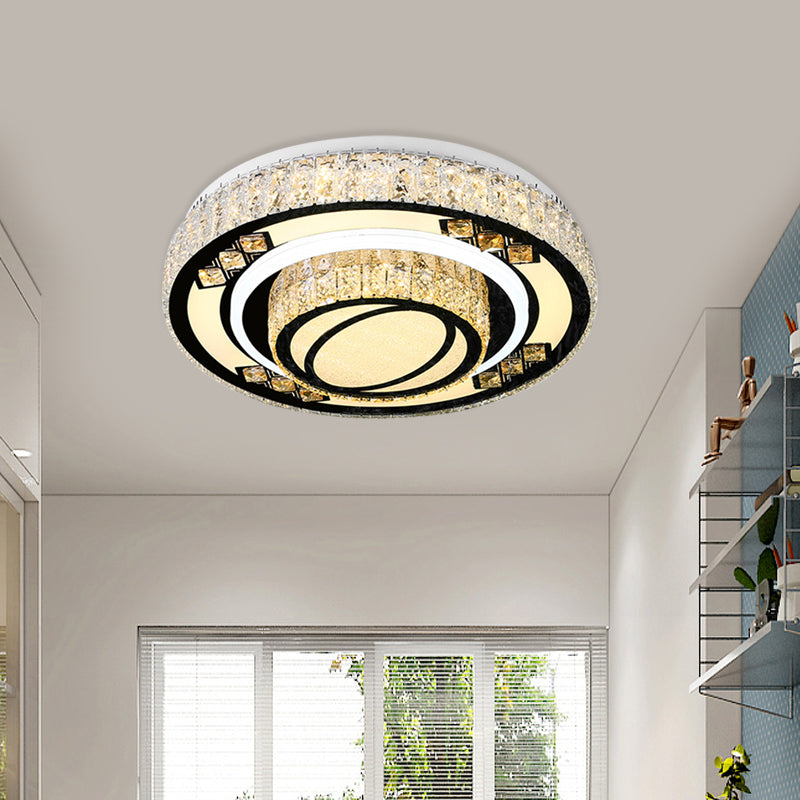 Modern Led Flush Mount Ceiling Light With Crystal Accents
