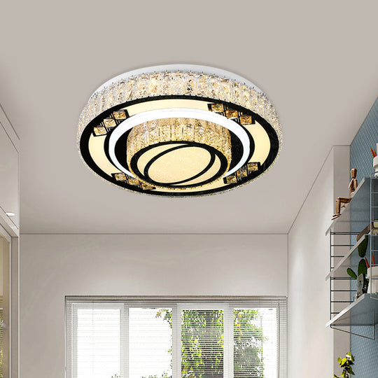 Modern Led Flush Mount Ceiling Light With Crystal Accents