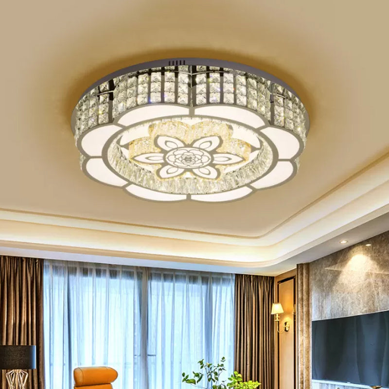 Led Crystal Flush Mount Ceiling Light In Chrome Modern Flower Design 23.5/31.5 Wide