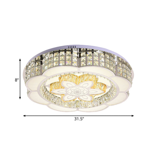 Led Crystal Flush Mount Ceiling Light In Chrome Modern Flower Design 23.5/31.5 Wide
