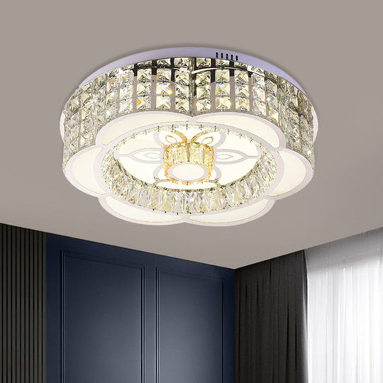 Led Crystal Flush Mount Ceiling Light In Chrome Modern Flower Design 23.5/31.5 Wide