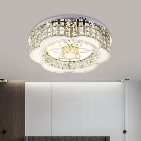 Led Crystal Flush Mount Ceiling Light In Chrome Modern Flower Design 23.5’/31.5’ Wide