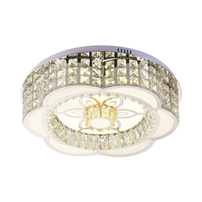 Led Crystal Flush Mount Ceiling Light In Chrome Modern Flower Design 23.5/31.5 Wide