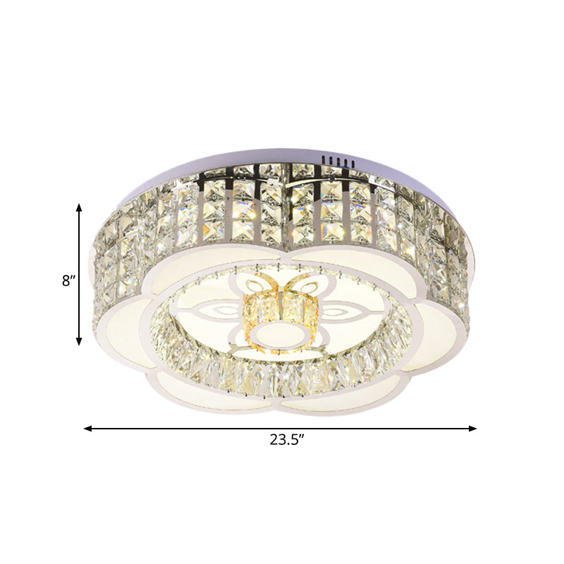 Led Crystal Flush Mount Ceiling Light In Chrome Modern Flower Design 23.5’/31.5’ Wide