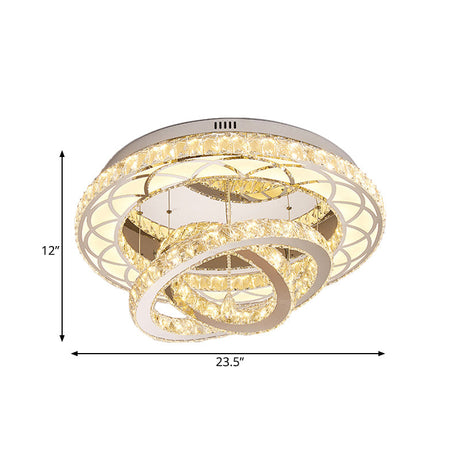 Modern Crystal Led Flush Light Fixture - Romantic Polished Chrome Ceiling Lamp For Lounge
