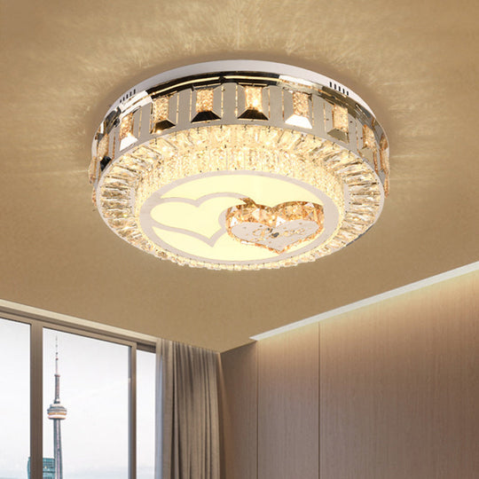 Led Chrome Flush Mount Ceiling Lighting With Stainless Steel Drum Shape And Crystal Accents