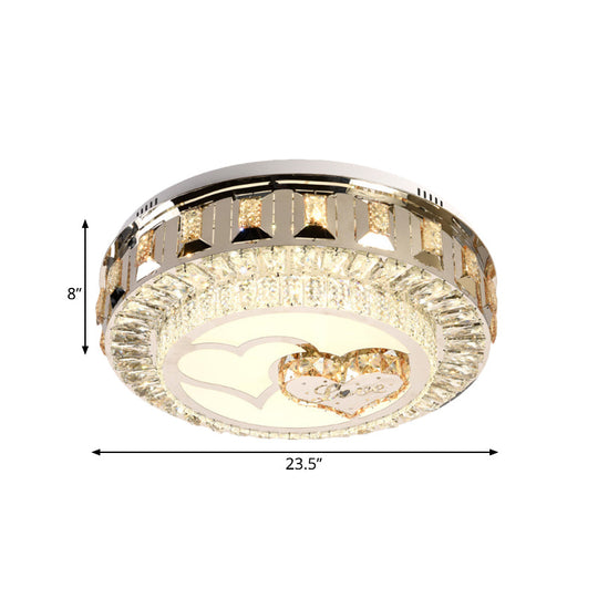 Led Chrome Flush Mount Ceiling Lighting With Stainless Steel Drum Shape And Crystal Accents