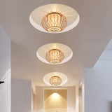 Rose Gold Lantern Cage Led Flushmount Ceiling Light: Cylindrical Bubble Crystal For Simple Corridors