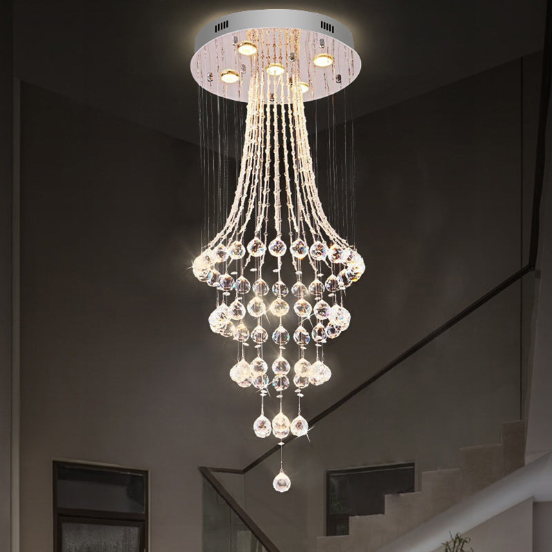 Modern Crystal Ceiling Lamp: Flared Drape 5-Head Flush Mount Fixture In Chrome - Stylish Dining Room