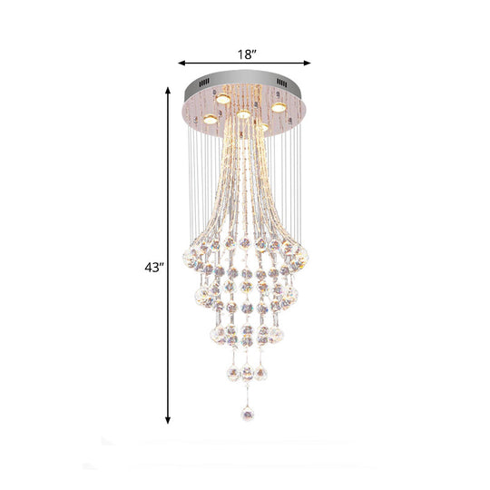 Modern Crystal Ceiling Lamp: Flared Drape 5-Head Flush Mount Fixture In Chrome - Stylish Dining Room