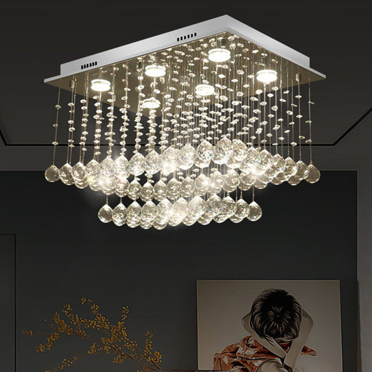 Modern Chrome Cuboid Crystal Flush-Mount Ceiling Light Fixture With 5 Bulbs