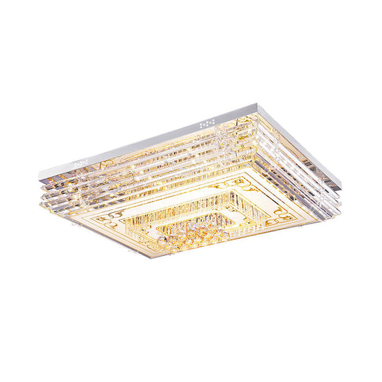 Simple Chrome Led Flushmount Ceiling Light With Laminated Crystal And 7 Color Options