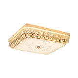 Gold Crystal Led Flushmount Light For Bedroom With Simple Squared Design