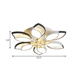 Petals Bedroom Led Ceiling Light With Nordic Acrylic Shade Crystal Ball Drop Black-White Finish
