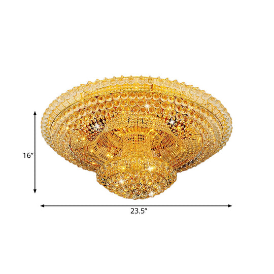 Gold Crystal Beaded Led Flush Mount Ceiling Light - Modern Parlor Fixture