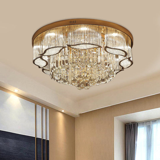 Modern Crystal Lobby Led Flush Mount Ceiling Light With Gold Leaf-Edge Layer