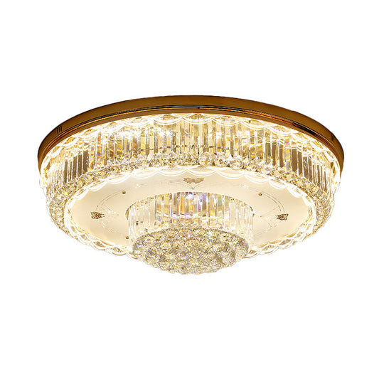 Minimalist Prismatic Crystal Gold Flush Mount Light For Living Room - 2 Tiers Led Ceiling Fixture