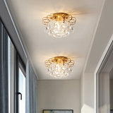 Vintage Gold Crystal Orb Ceiling Flush Mount Chandelier - Flower Living Room Décor Brass