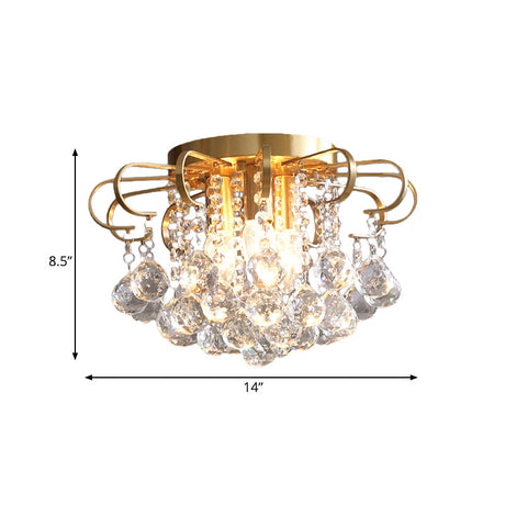 Vintage Gold Crystal Orb Ceiling Flush Mount Chandelier - Flower Living Room Décor