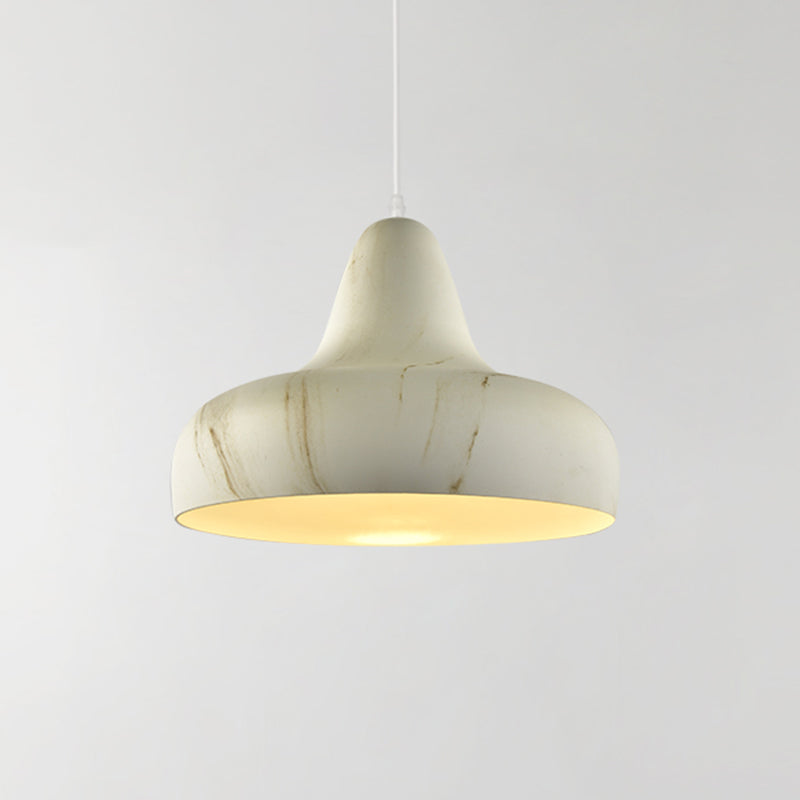 1-Light Aluminum Drop Pendant In White/Coffee/Wood - Hanging Light Fixture For Dining Room