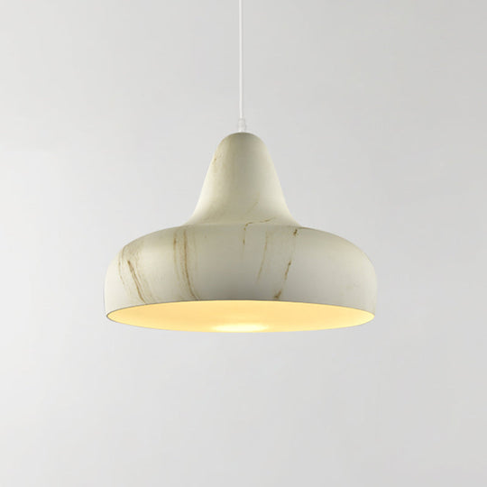 1-Light Aluminum Drop Pendant In White/Coffee/Wood - Hanging Light Fixture For Dining Room