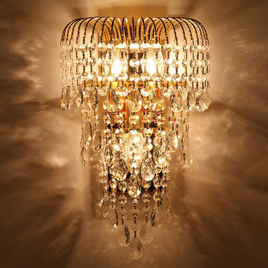 Modernist Gold Wicker Crystal Wall Lamp 3-Light Bedroom Sconce Lighting