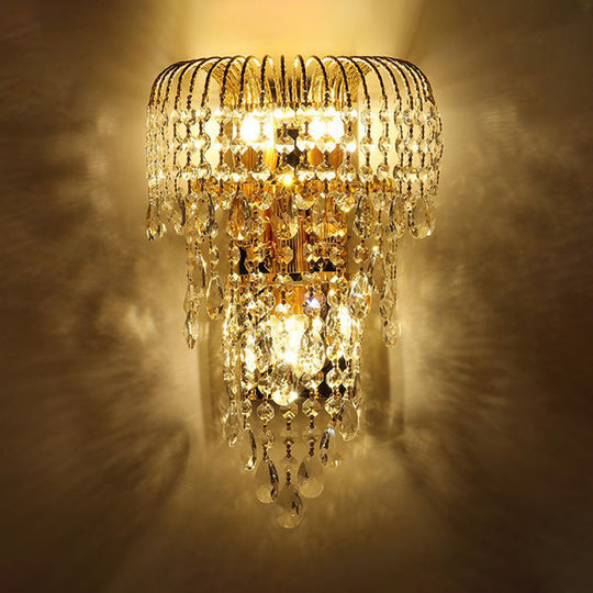 Modernist Gold Wicker Crystal Wall Lamp 3-Light Bedroom Sconce Lighting