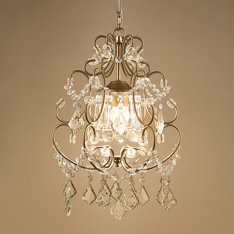 Modern Scrolling Hanging Lighting 1 Head Crystal Swag Suspension Lamp - Gold