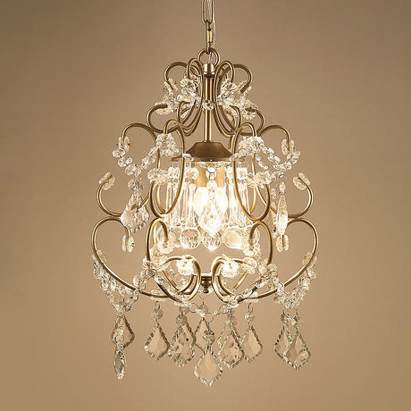 Modern Scrolling Hanging Lighting 1 Head Crystal Swag Suspension Lamp - Gold