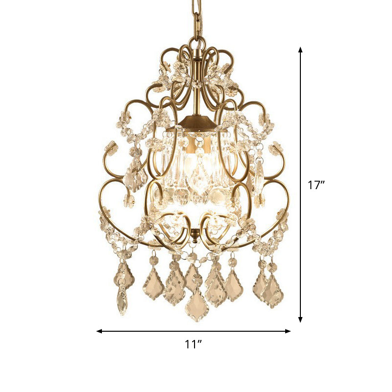 Modern Scrolling Hanging Lighting 1 Head Crystal Swag Suspension Lamp - Gold