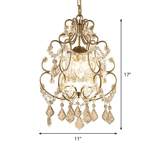 Modern Scrolling Hanging Lighting 1 Head Crystal Swag Suspension Lamp - Gold